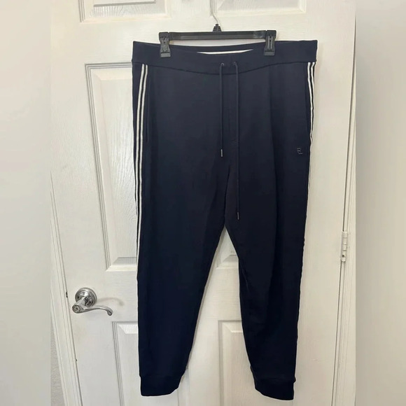 ! Ralph Lauren Purple Label Striped Navy Blue Tapered Fleece Jogger Sweatp… - Picture 1 of 6